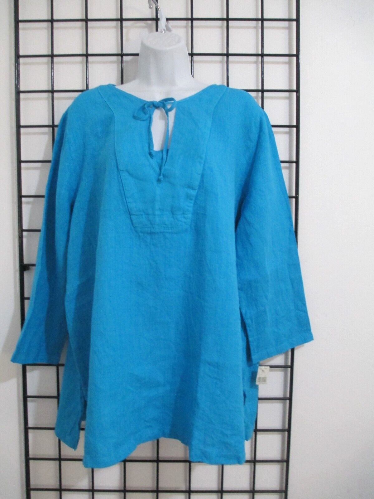 “NEW” HOT COTTON / USA 🌸 SIZE LARGE==AQUA / TUNIC / LINEN BLOUSE