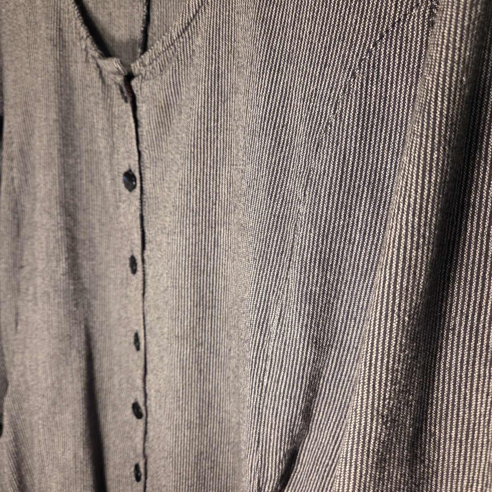 Tulip Button Down Tunic Top Stripes 100% Cotton Boho, Women’s Size L, Gray Black
