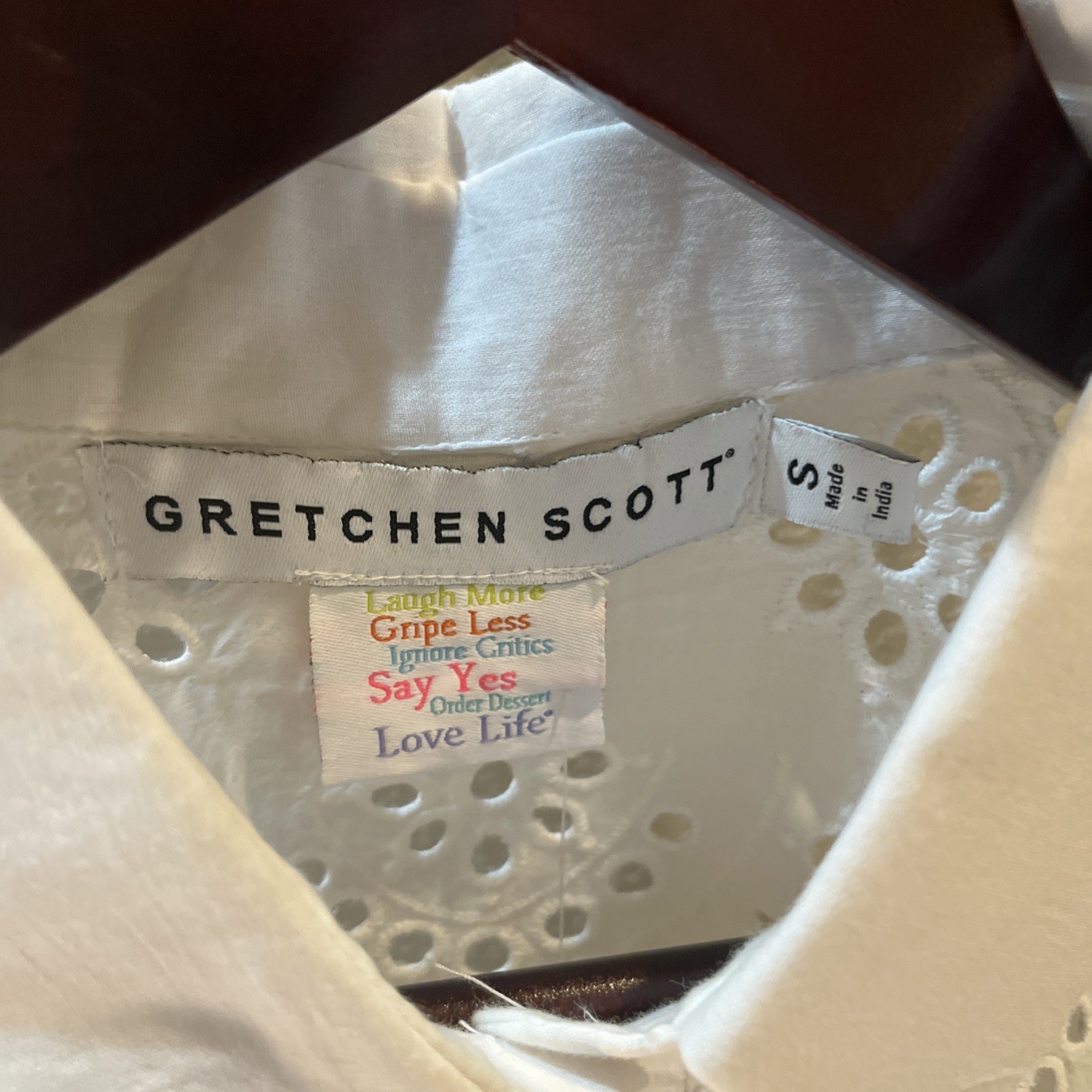 Gretchen Scott White Eyelet Button-Front Blouse Size S.