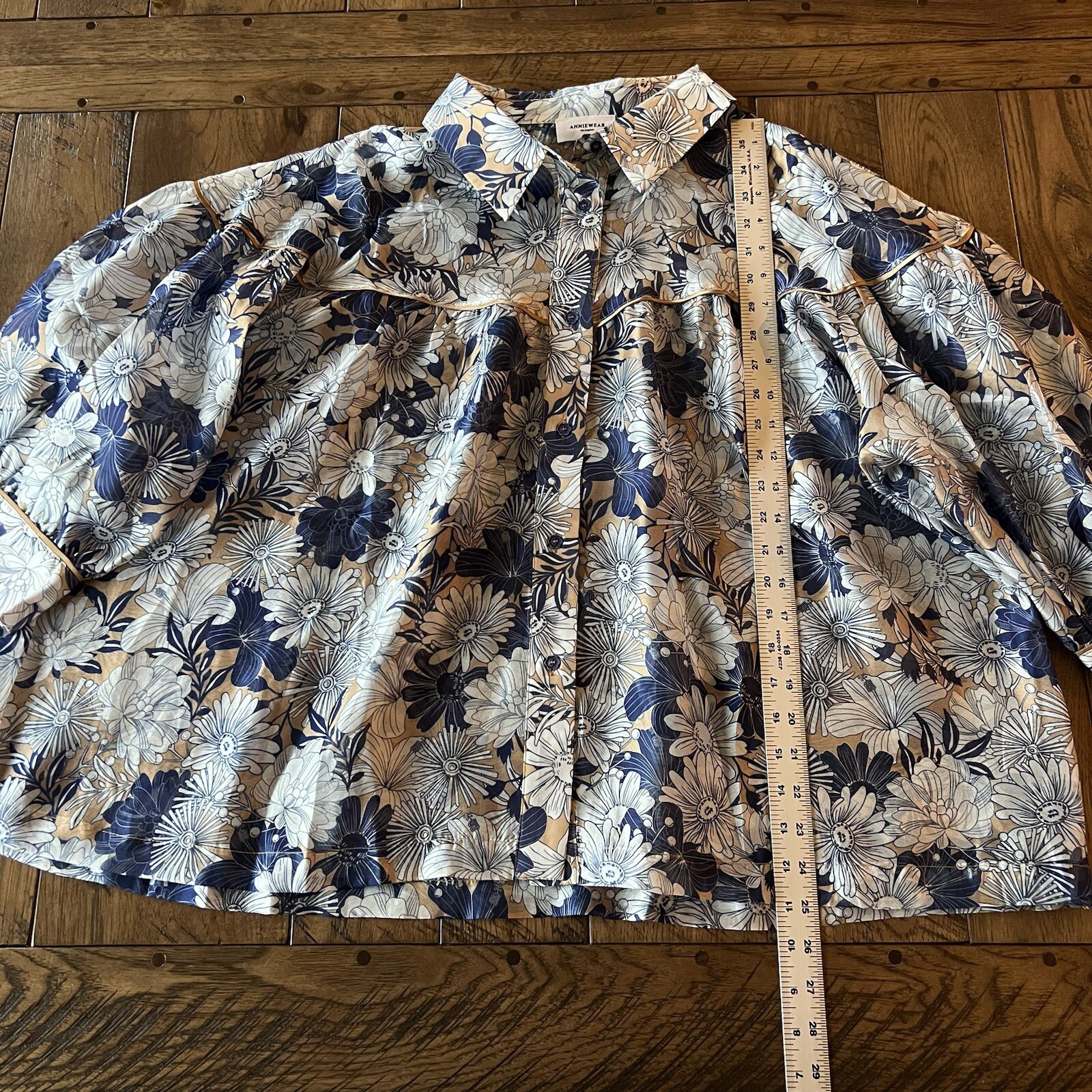 Anniewear Blouse Floral Wynn Top Women’s Size XL Sheer Button Classy Office
