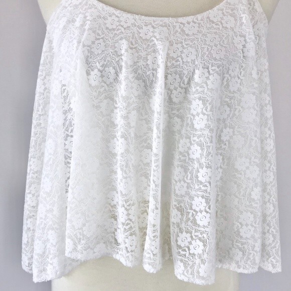 Ivory Ruffle Braided Strap Floral Lace Crop Top Women’s Juniors Size XS