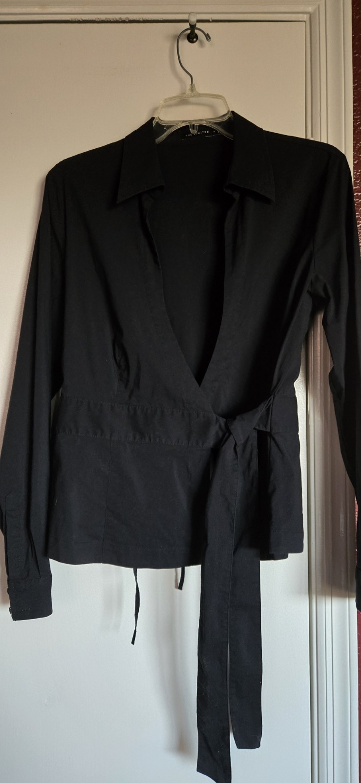 The Limited Black Long Sleeve Blouse, Size Medium Tie Front, Decorative Buttons