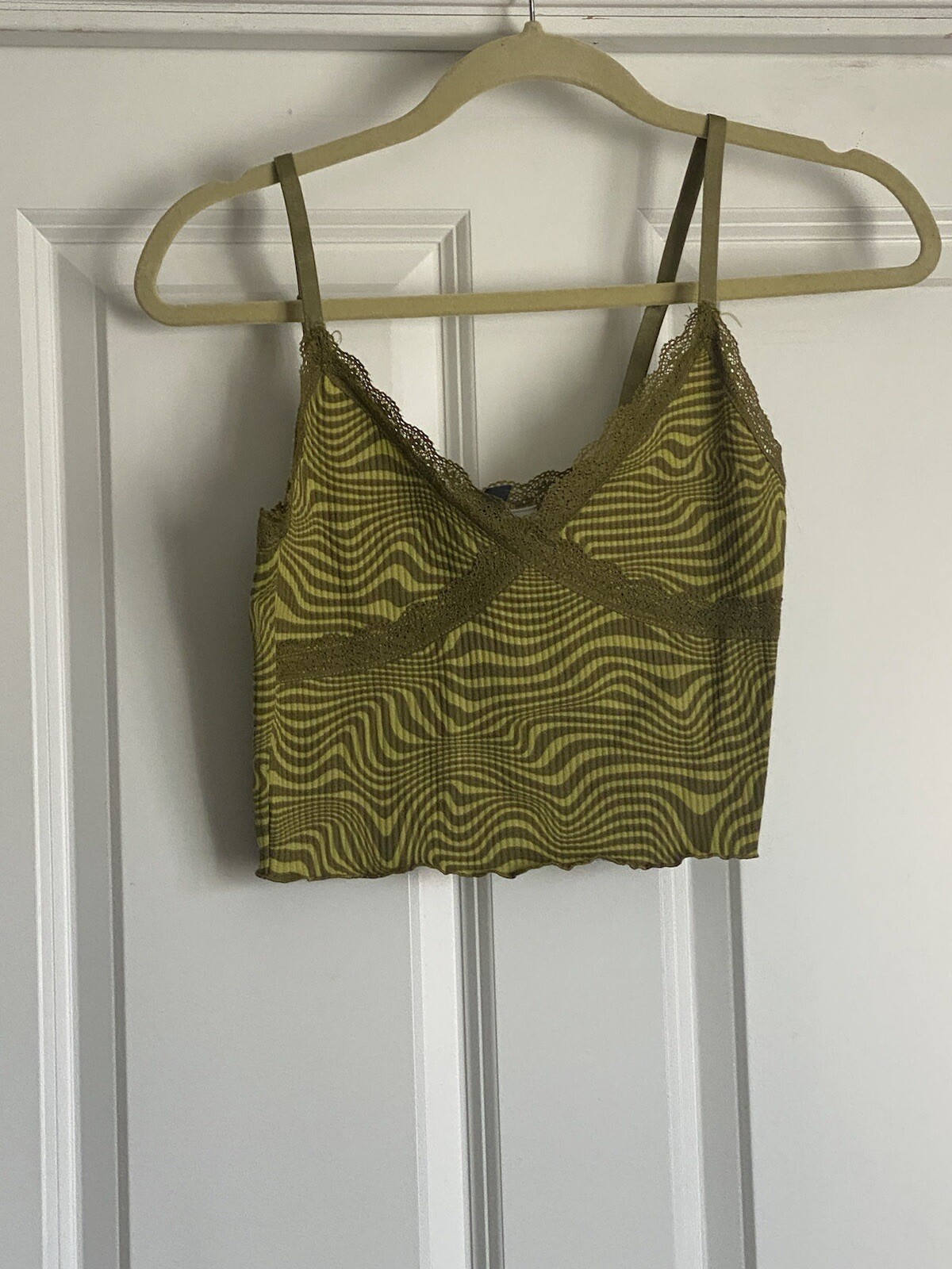 H&M Divided Small Olive Green Thin Ribbed Lace Cami Tank Top Adjustable Strap