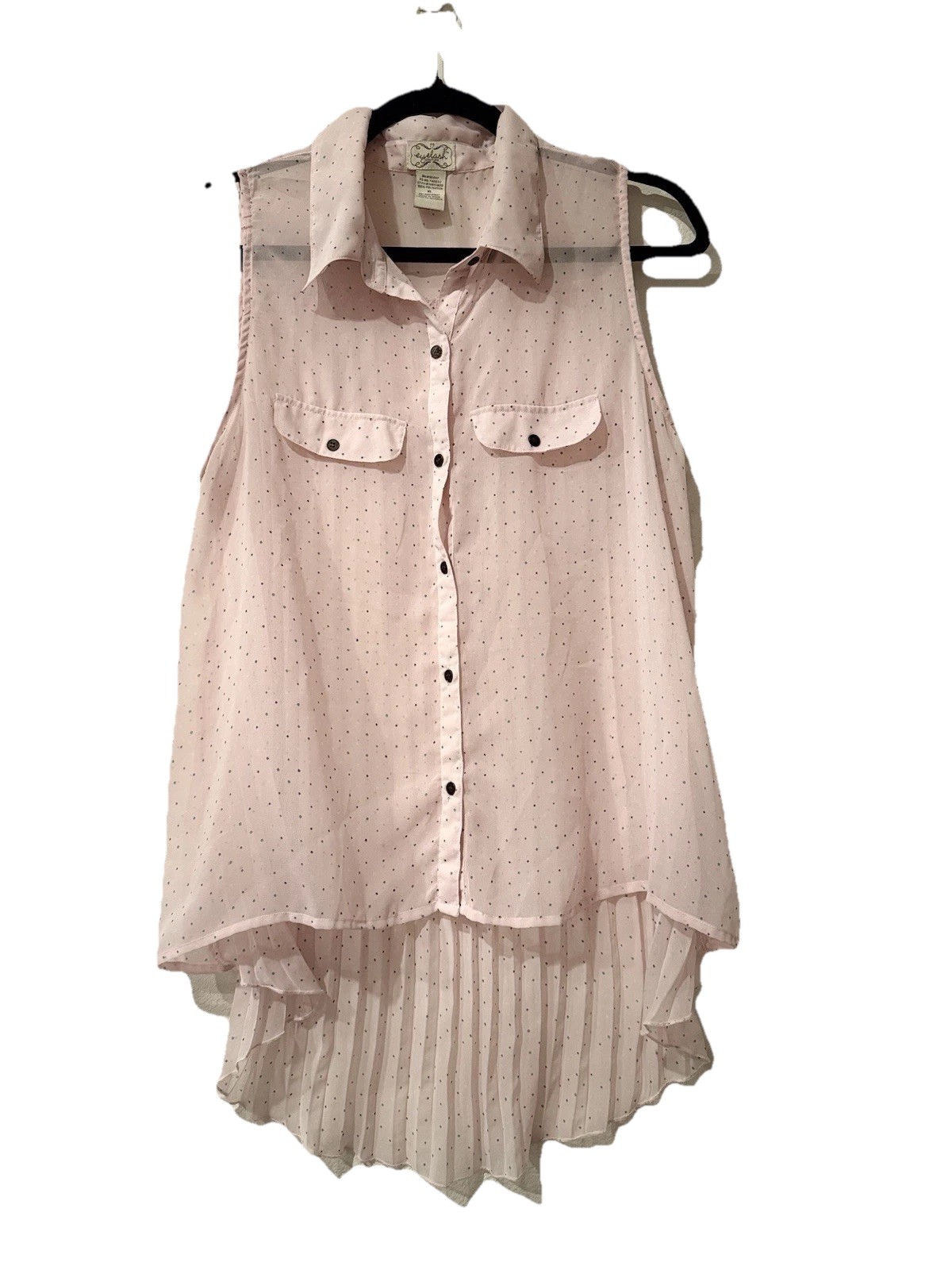 Eyelash Couture XL Pink Polka Dot Chiffon Sleeveless Romantic Pleated Blouse