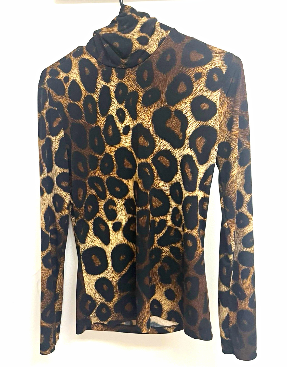 DIANA BELLE Womens Leopard Animal Print Sheer Mesh Turtleneck Top Long Sleeve M