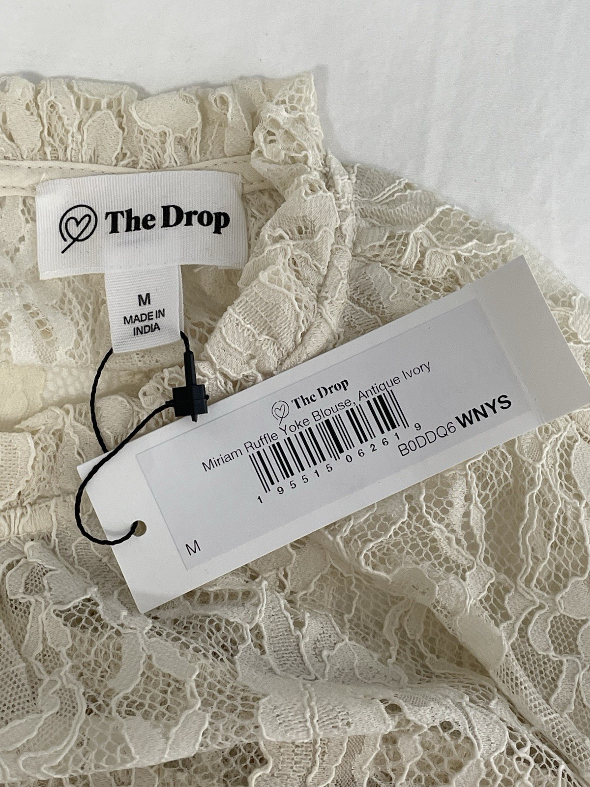NWT The Drop Womens Miriam Ruffle Yoke Blouse Antique Ivory Medium Lace Coquette