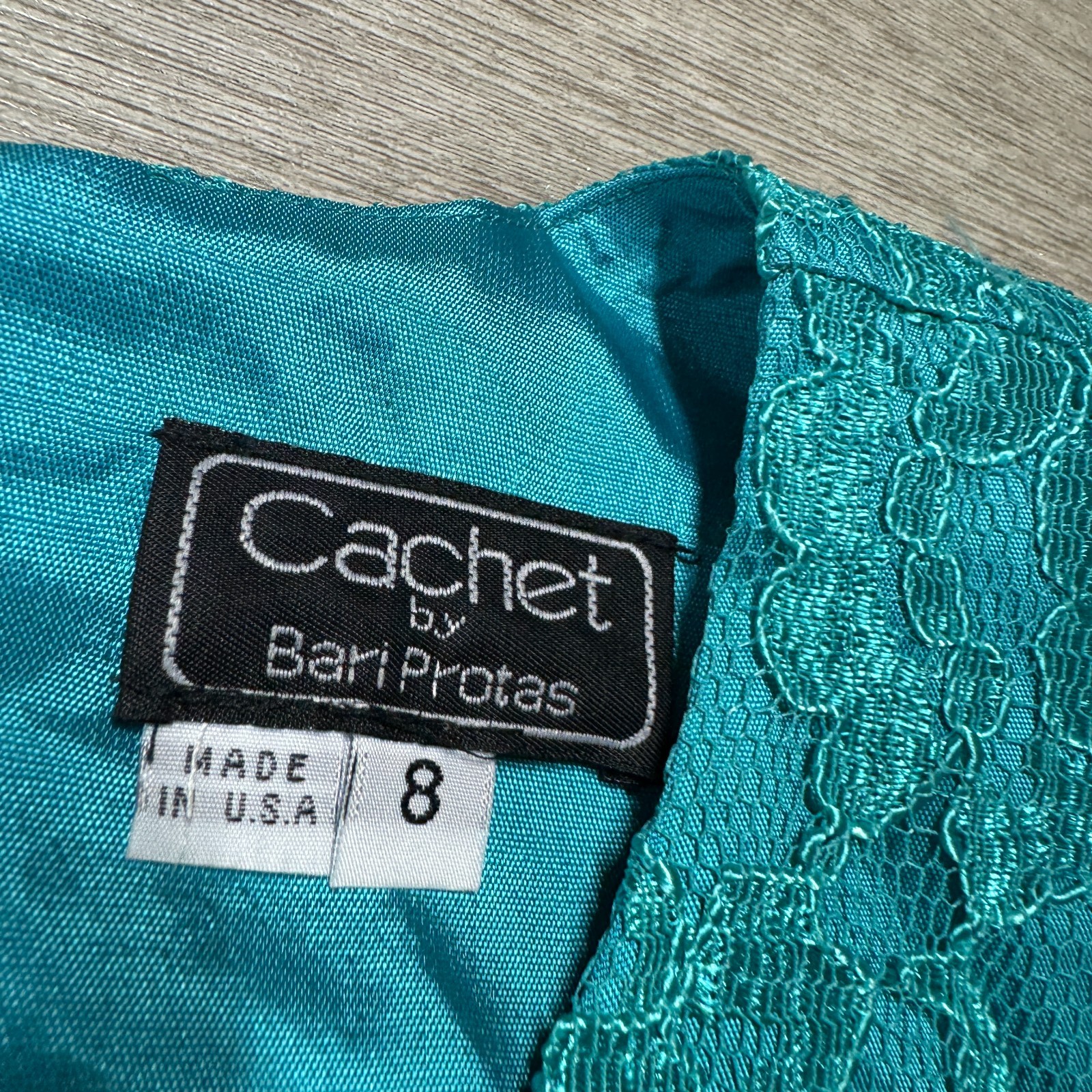 VTG Cachet Bari Protas 80s Lace Overlay Blouse Top 8 NWT USA Turquoise Back Zip