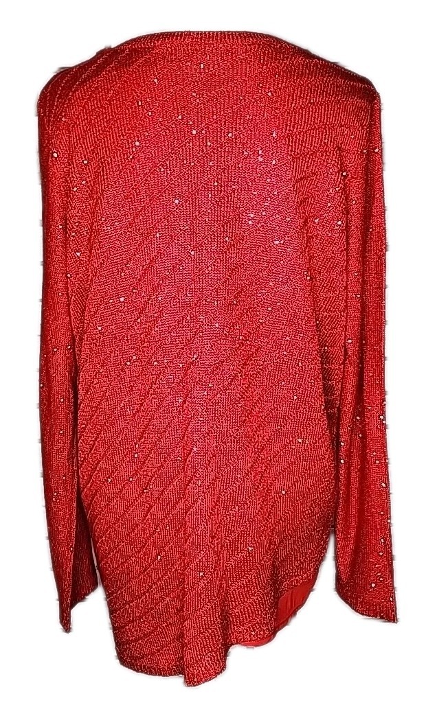 • Apt. 9 Long Sleeve Knit Sequence Lined Top Size XL Red Polyester Rayon Blend