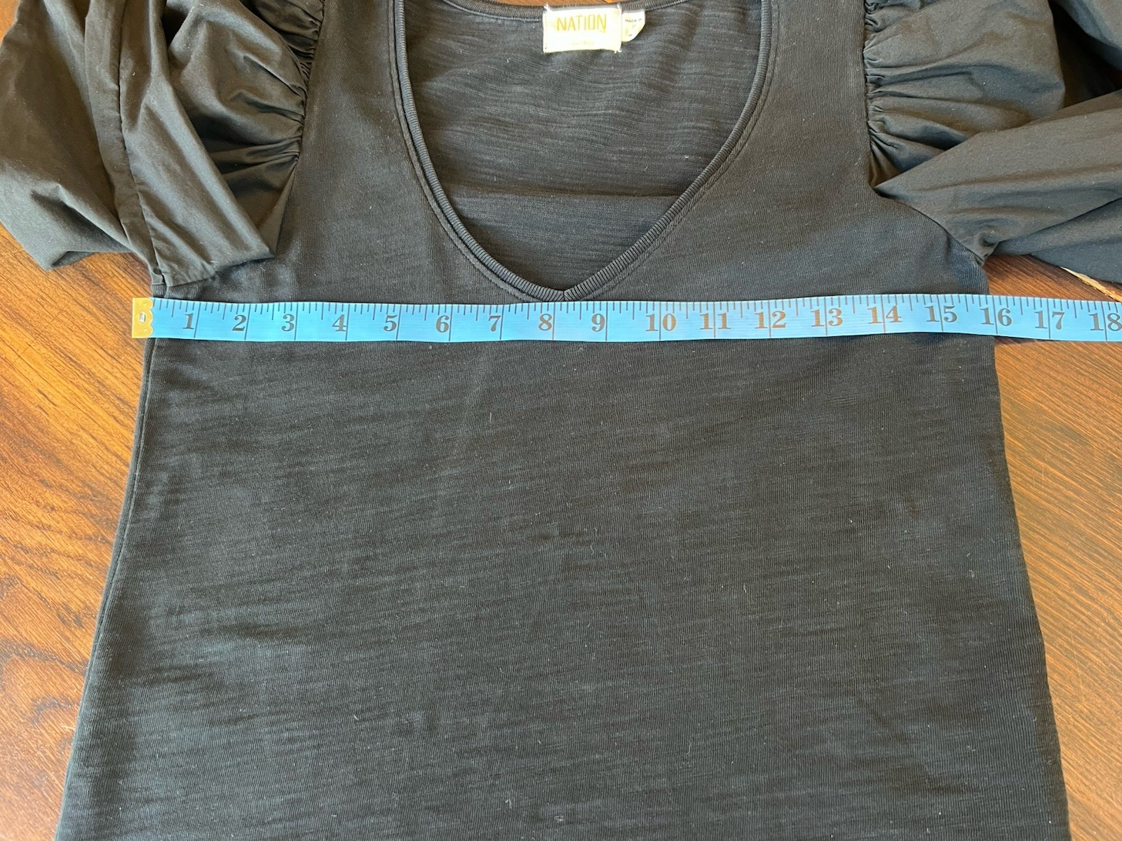 Nation LTD Jenna Cuffed Combo Tee Women’s Size S Jet Black Slub Long Sleeve Peru
