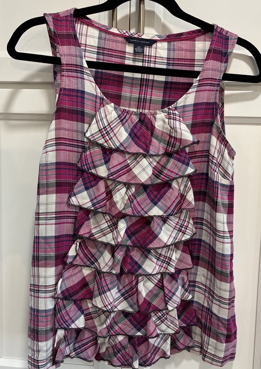 Tommy Hilfiger Multicolor Plaid Tiered Ruffle Wide Strap Tank Top Size S