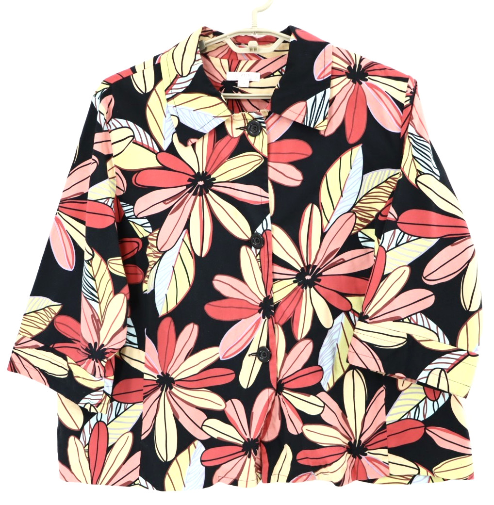 ERIN By ERIN LONDON Women’s 97% Cotton Blouse 3/4 Sleeve Floral Multicolor 2X