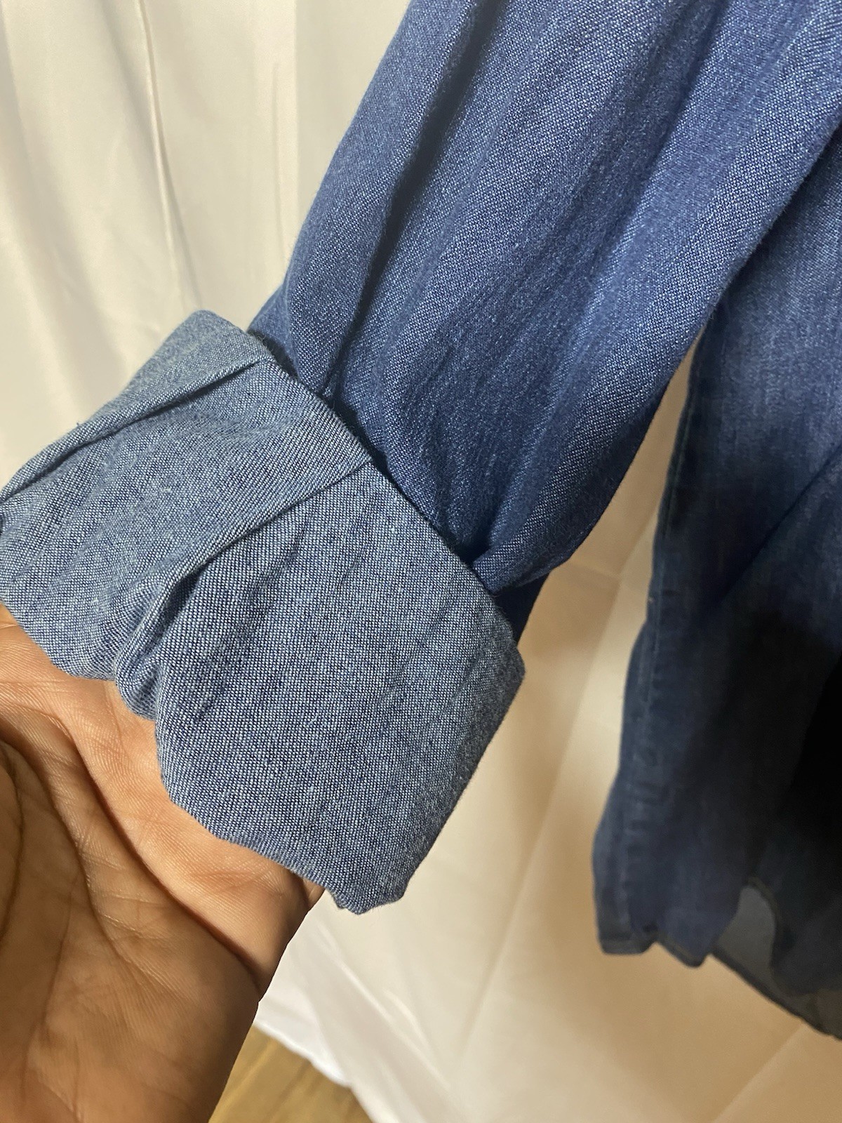 SOFIA by Sofia Vergara Blue Denim Button-Up Shirt Collared Pockets L Cotton