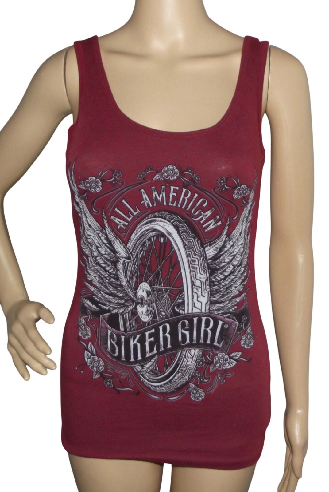 Hot Leathers All American Biker Girl Tank Top Womens Small Maroon motorcycle