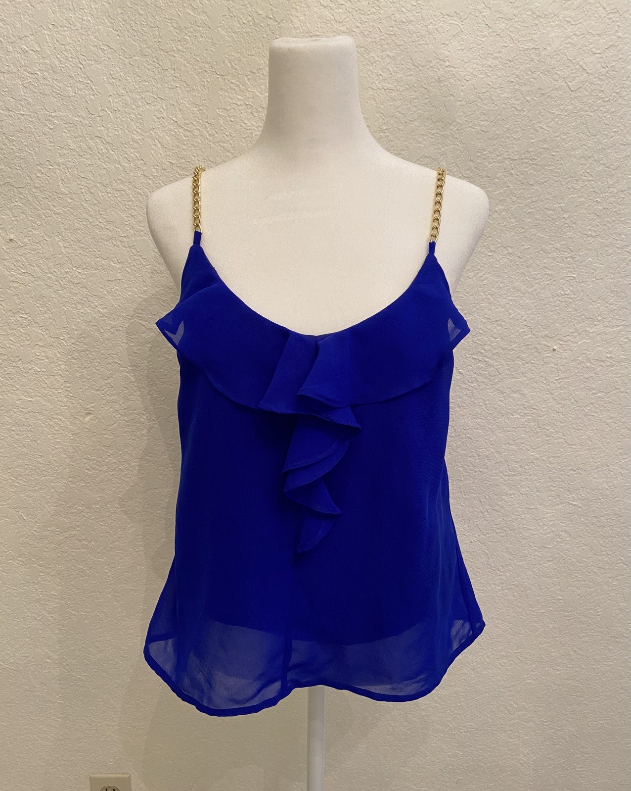 Charlotte Russe Cami Vibrant Blue Gold Chain Strap Ruffle Front Top Women S