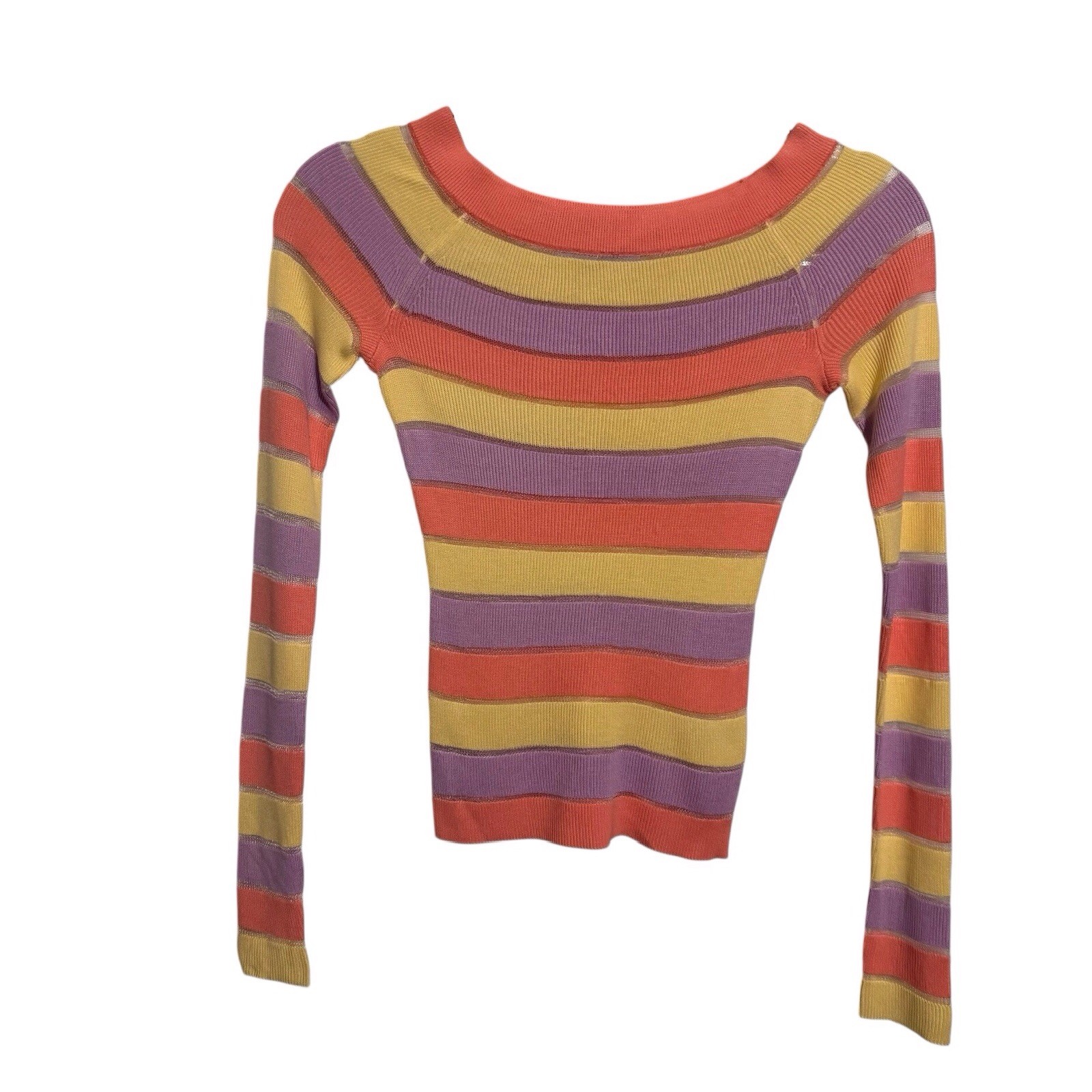 Intermix Size X-Small Colorful Stripe Delia Blouse Top Ribbed Long Sleeve City