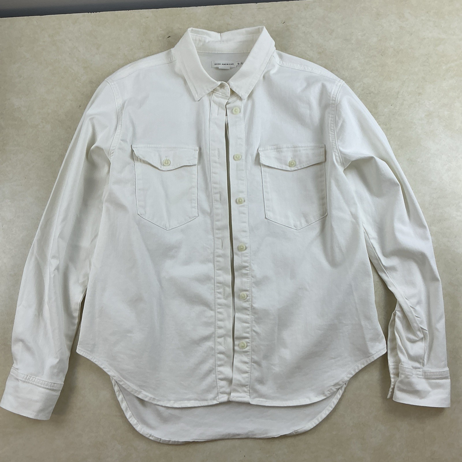 Good American Denim Fitted Shirt Woman Size Medium Cloud White Oversized Cotton
