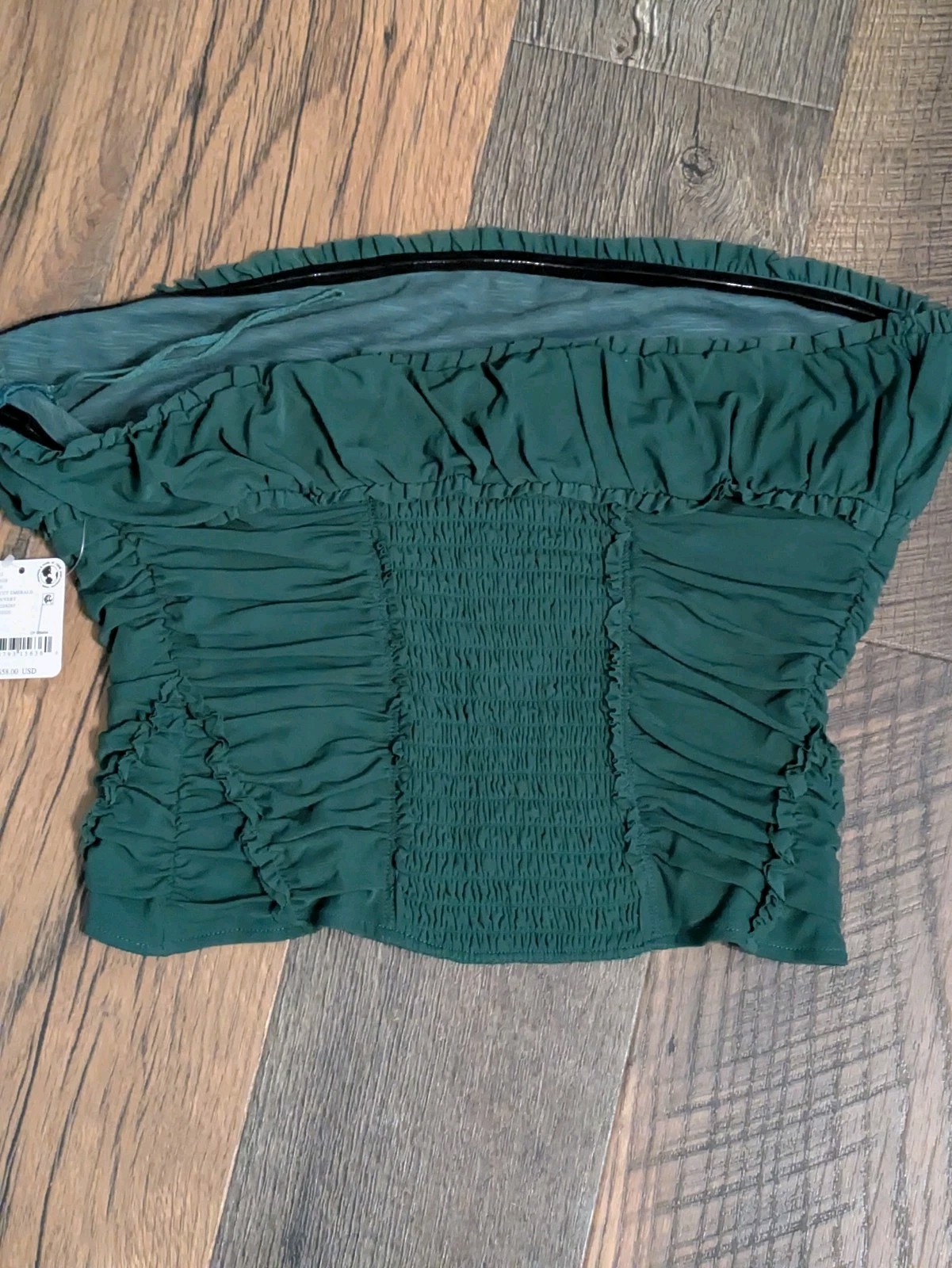Free People Uncut Emerald Ruched Tube Top NWT Green Smocked Crop Top Large