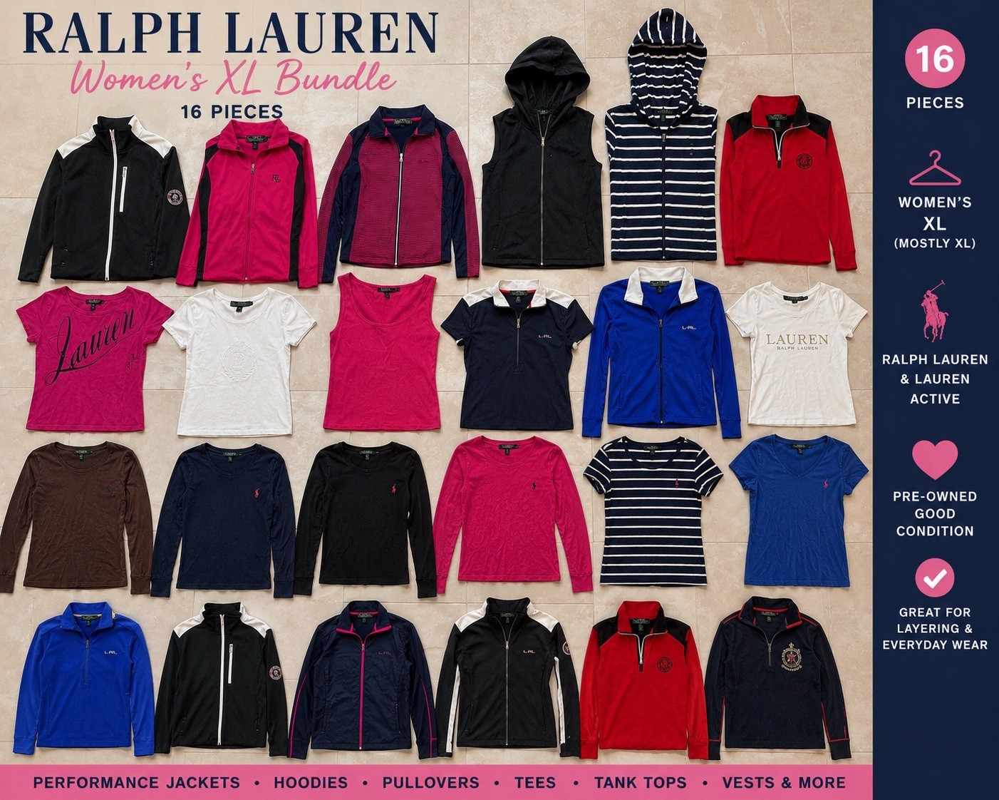 LRL Ralph Lauren Short Sleeve & Long Shirt Mixed Lot of 16 Bundle Tops Women XL