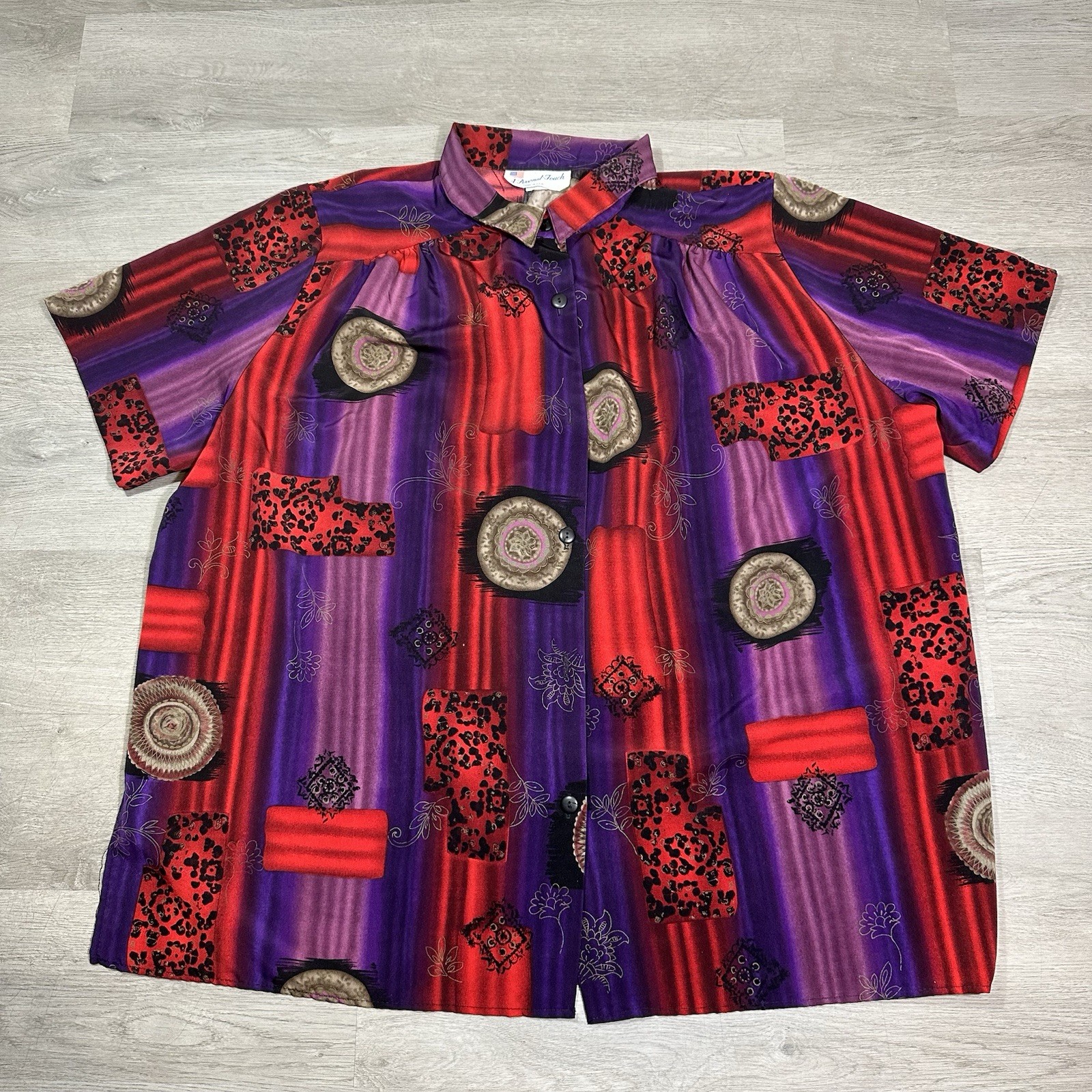Vintage 80s Shirt Button Up psychedelic Women’s Sz 2X Multicolor Graphic