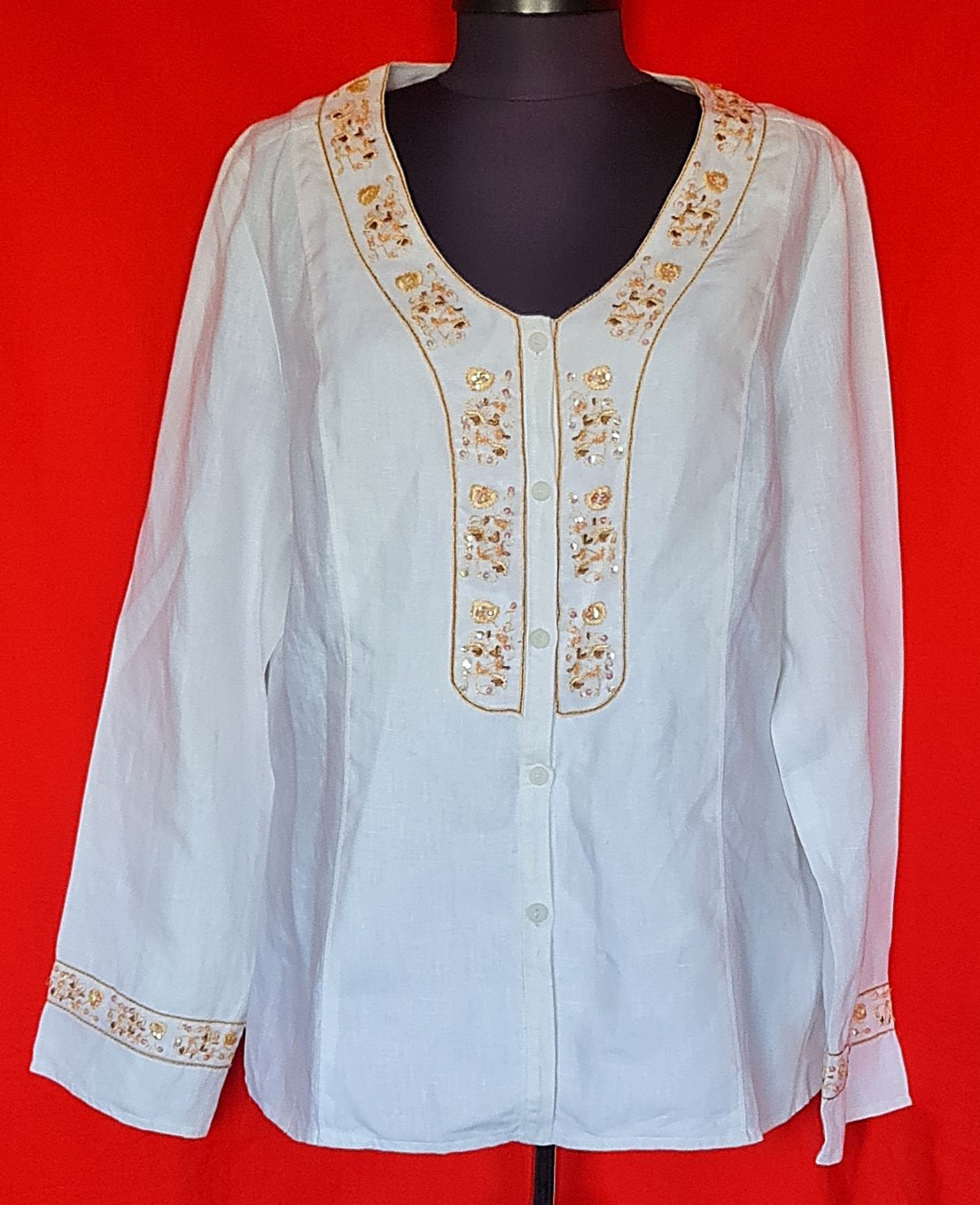 BLOUSE VINTAGE OTTO KERN TRACHTEN OKTOBERFEST DIRNDL LINEN WOMENS US 12 EU 40