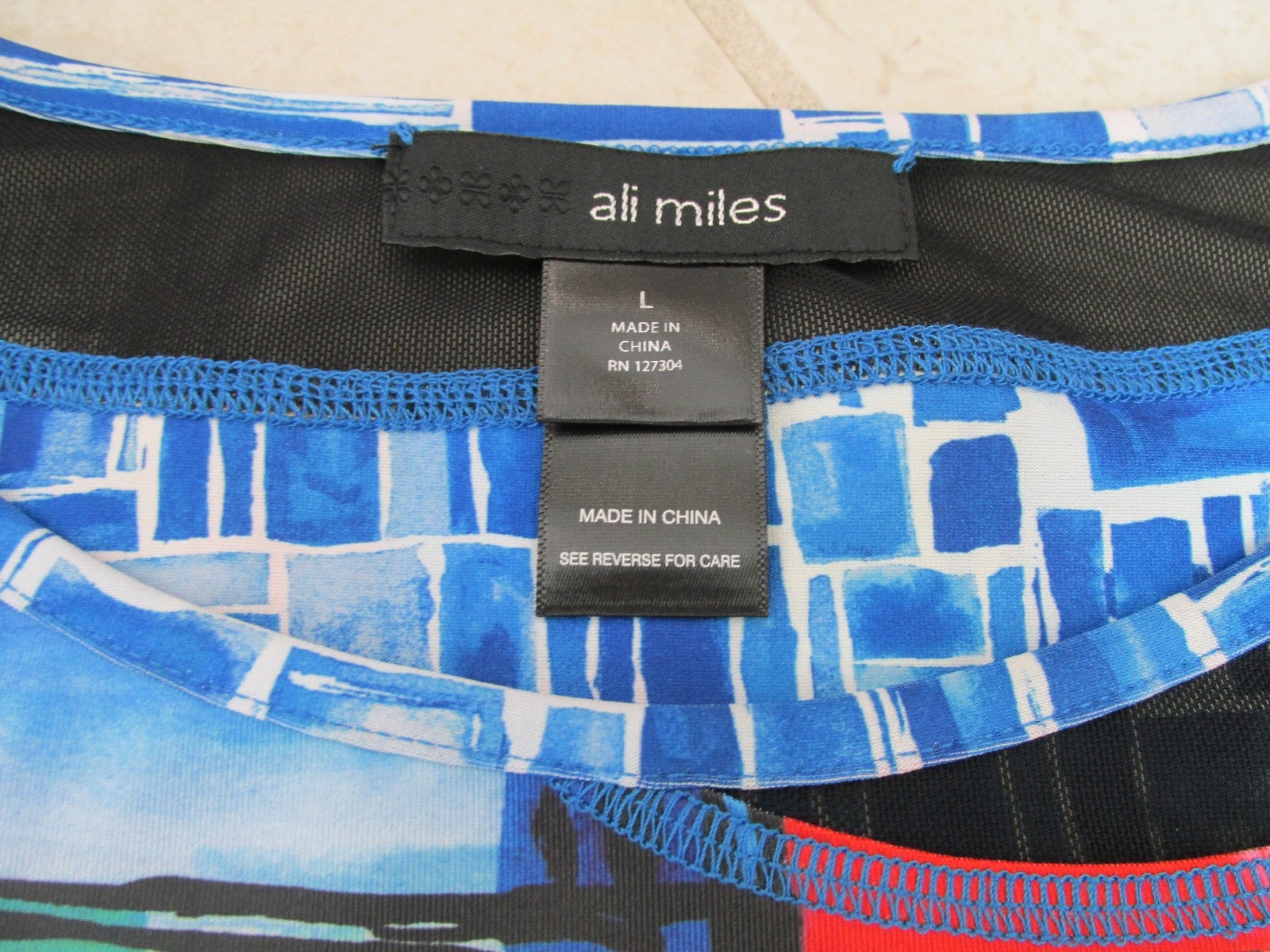 NEW Ali Miles Reversible Tunic Blouse Top Womens Size L Geometric Colorful $79.