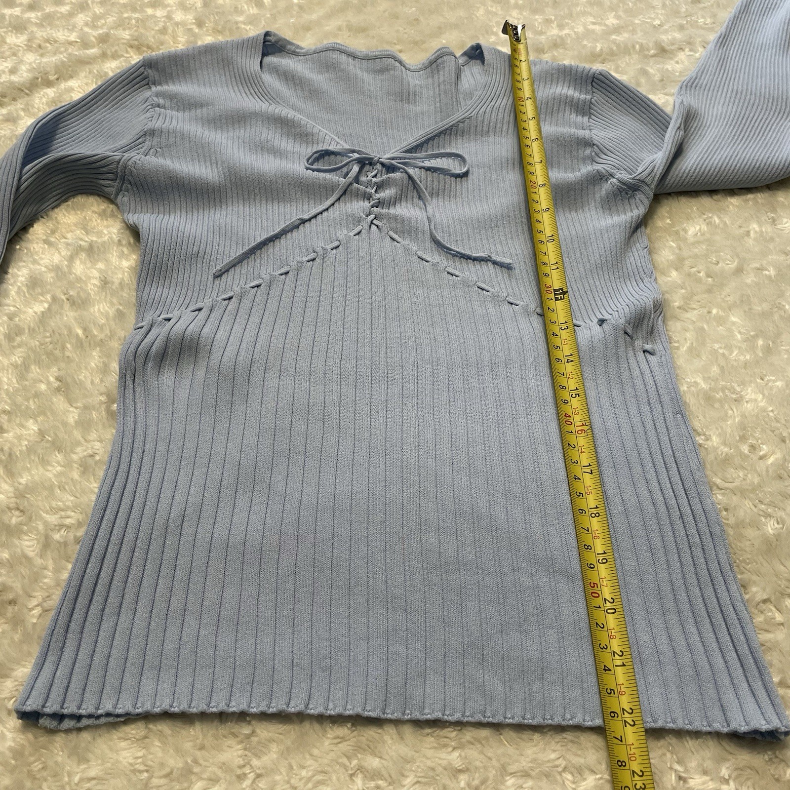 corset lace-up bow coquette top S light blue ribbed preppy fairy y2k feminine