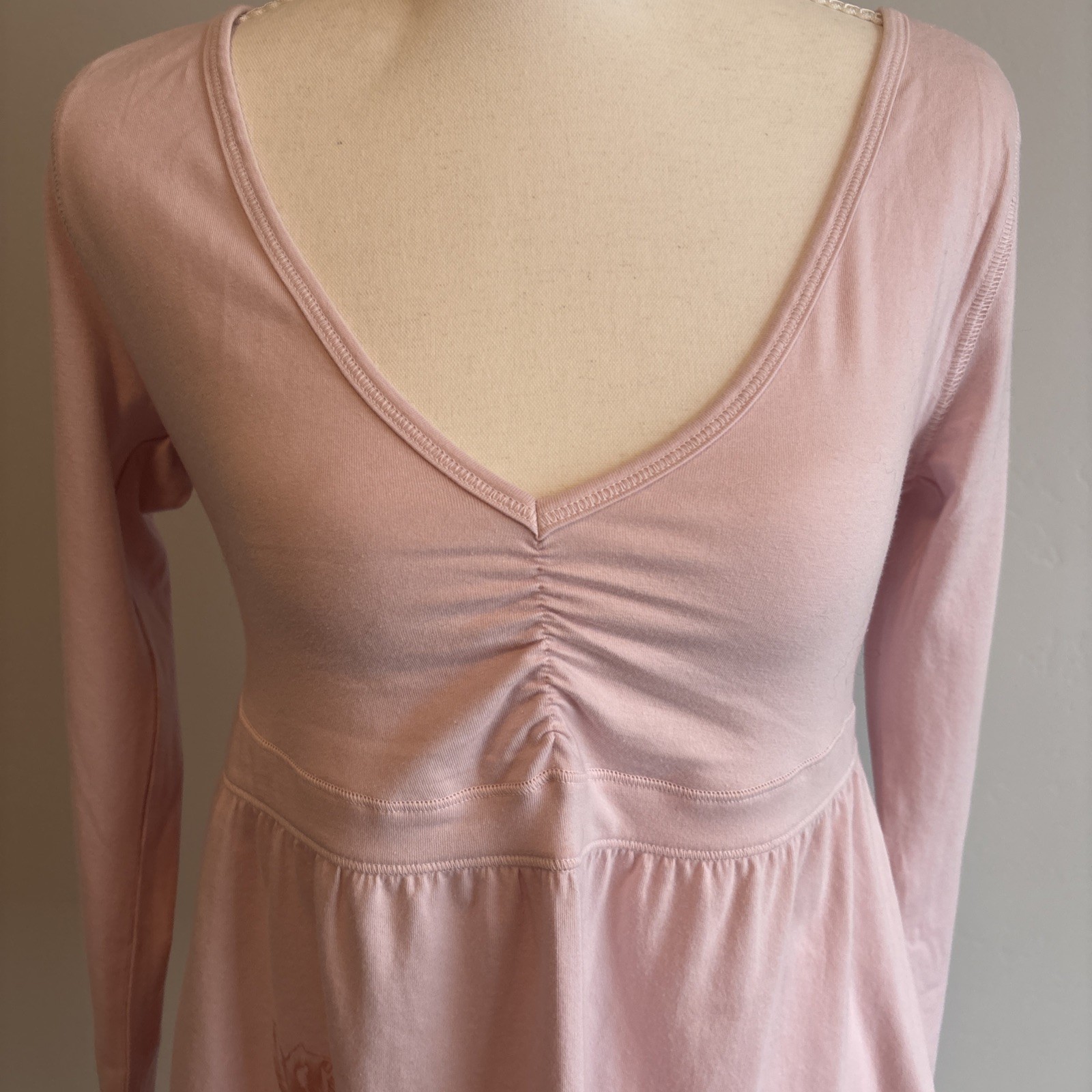 Hollister Y2K Pink Floral Butterfly Baby Doll Long Sleeve Top Size M.
