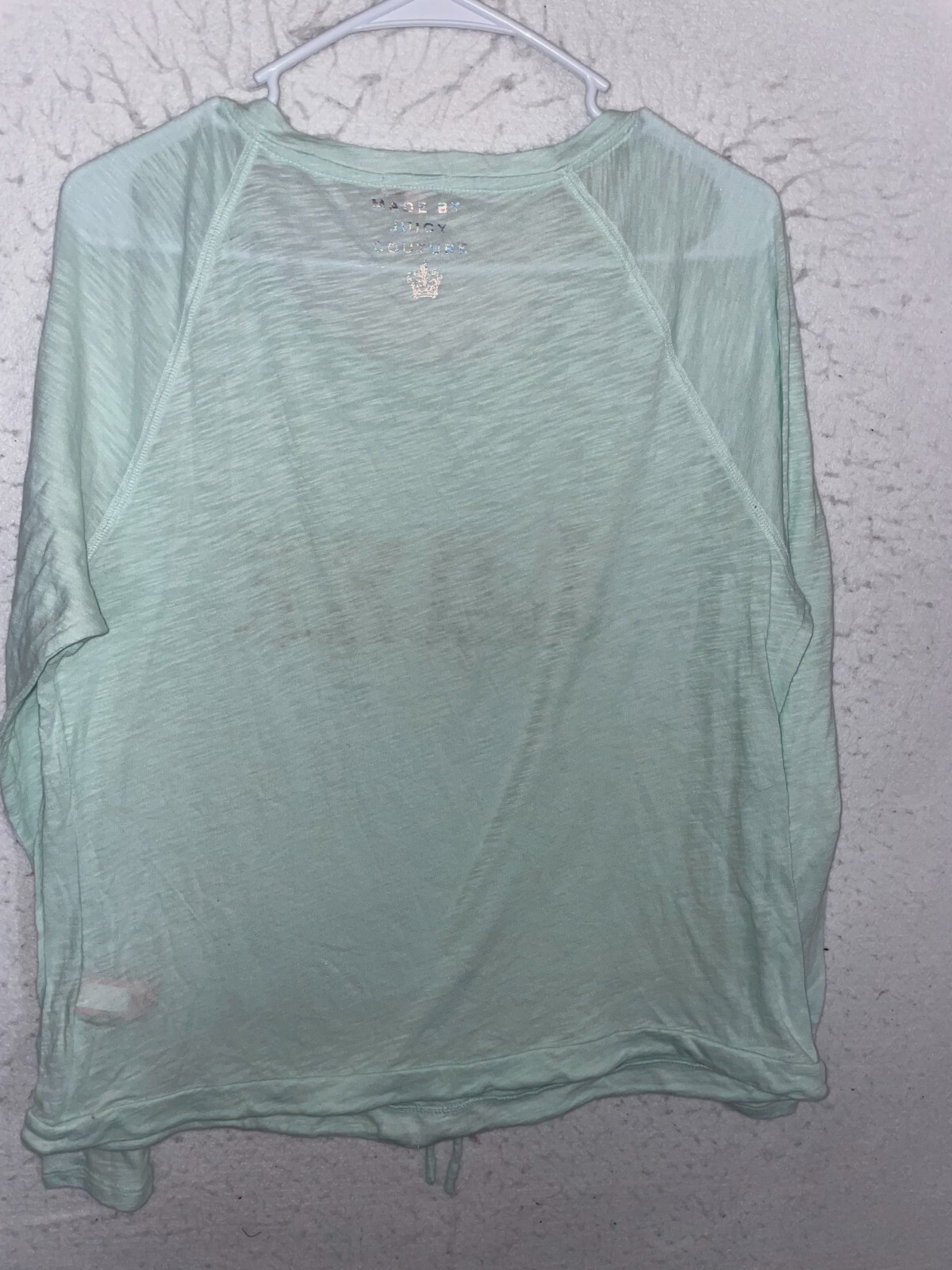 Juicy Couture Luxe Shirt Womens L Green Long Sleeve bling Rhinestone Logo