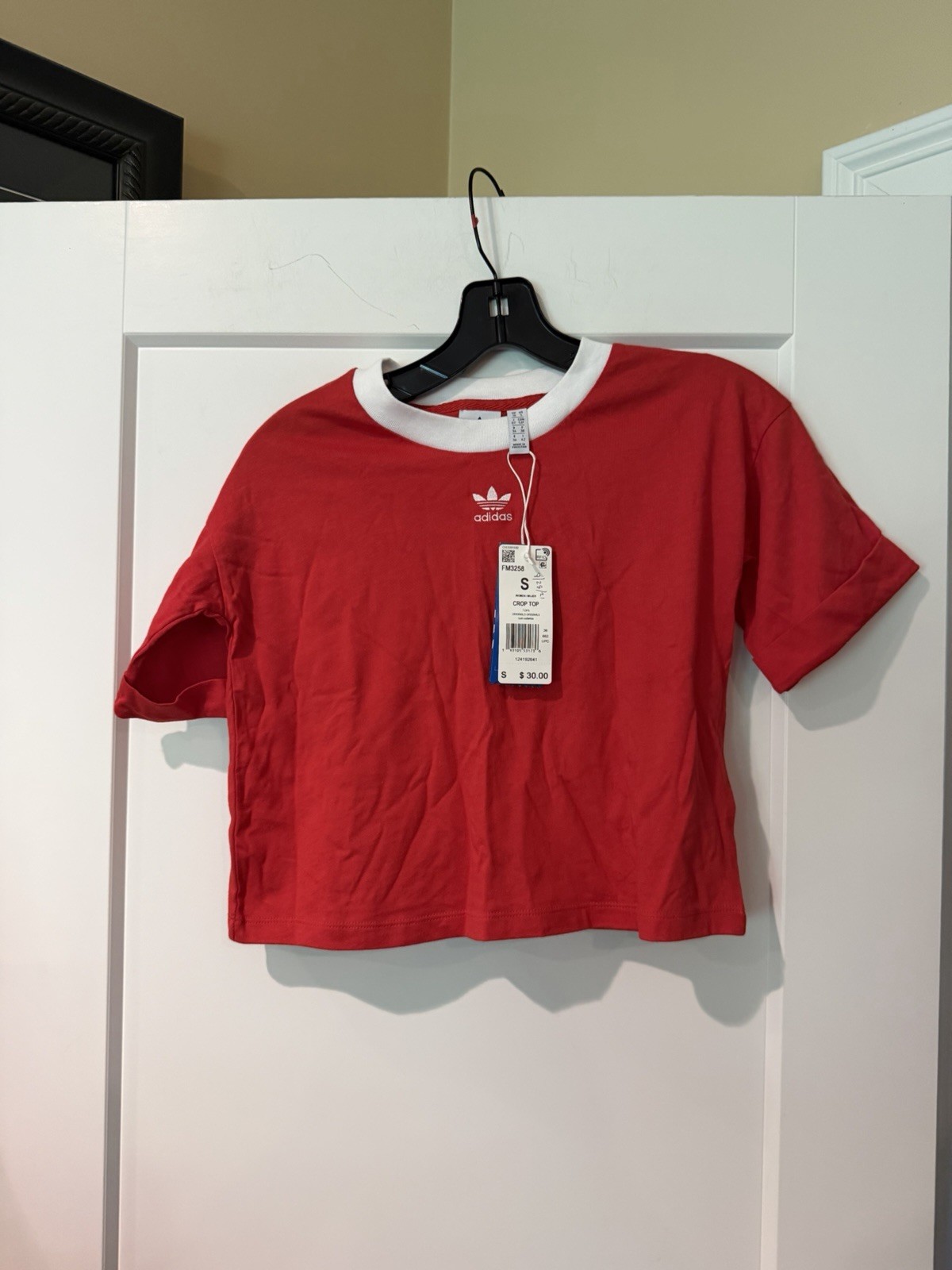 Adidas Originals Ringer Crop Top Red White Logo Sporty Small
