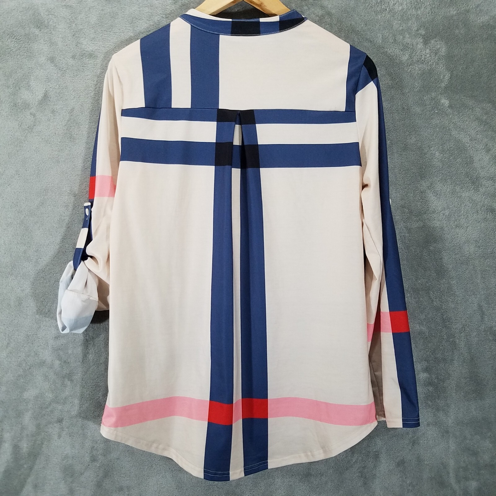 Moyabo Blouse Womens Medium 3/4 Zip Tunic Roll Tab Long Sleeves Casual