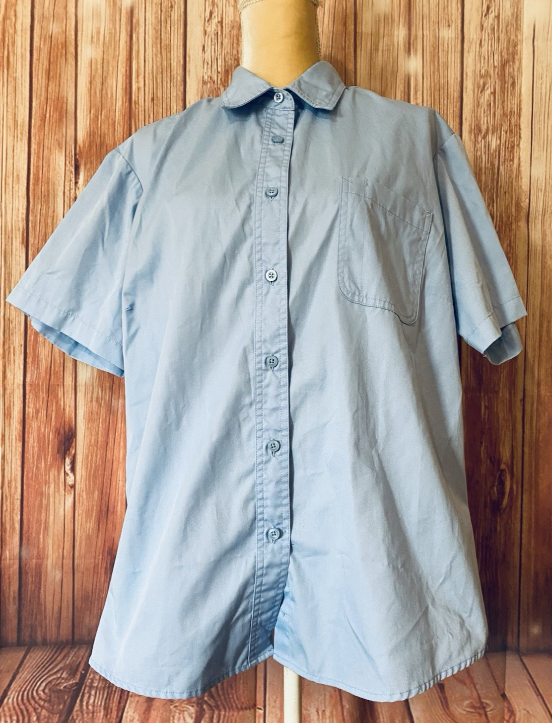 Women’s 2X Blouse Cintas Light Blue Button Down Short Sleeves Collared Soft
