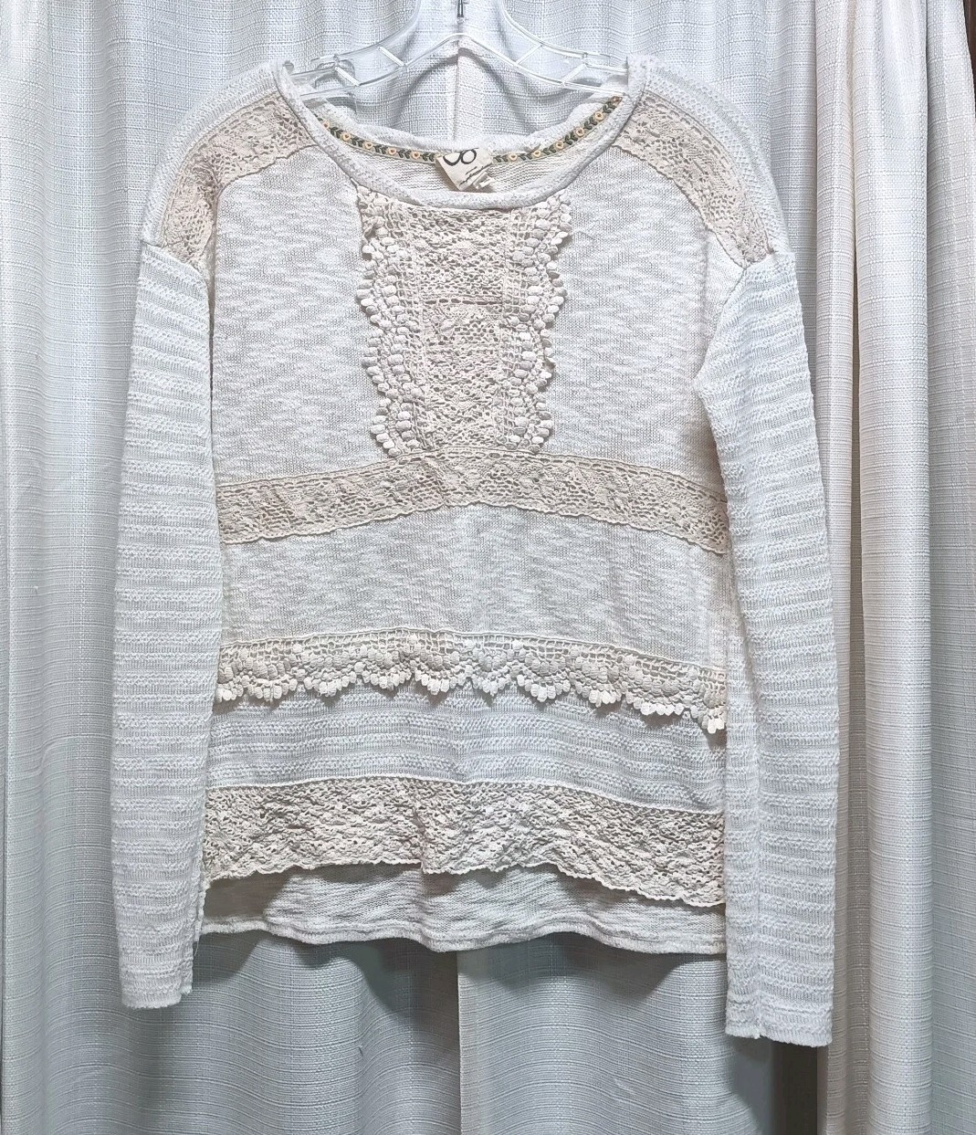 Anthropologie One September Women’s Size S Ivory Crocheted Heirloom Sweater