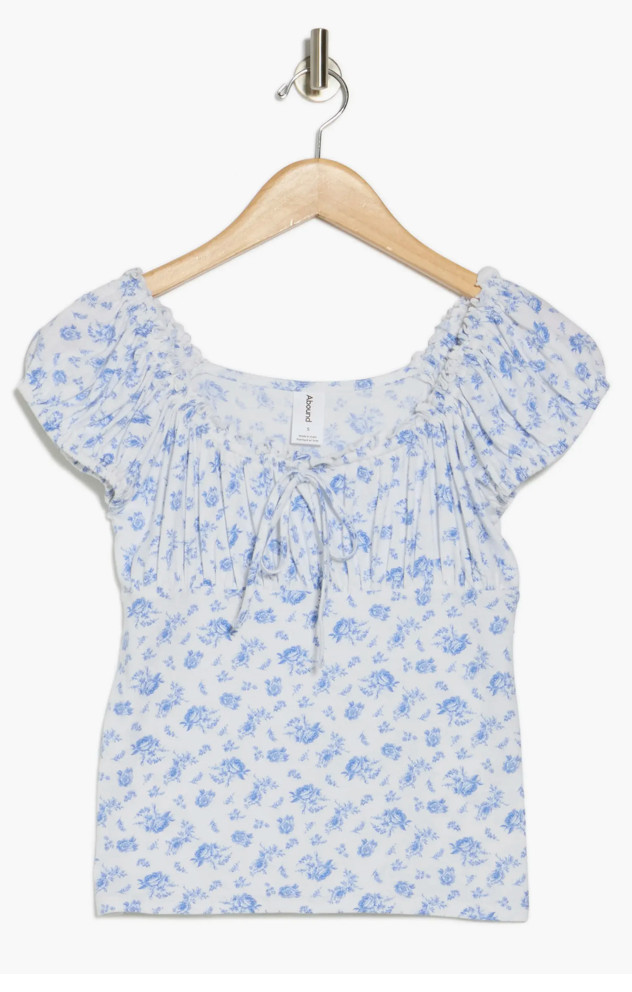 Abound Cap Sleeve Ruched Top Women’s XL Dainty Blue Floral