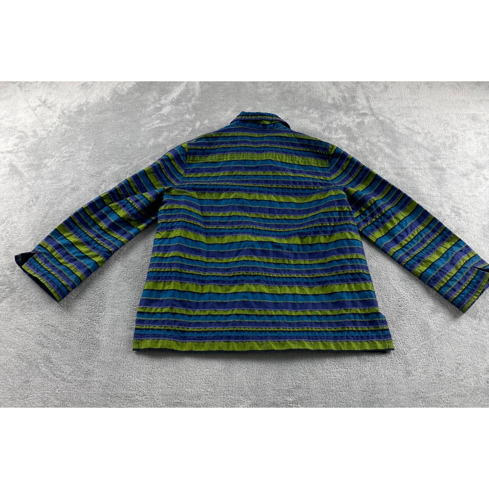 c.l.o.t.h.e.s. Womens M. Green Blue Striped Textured Button Down Shirt Blouse