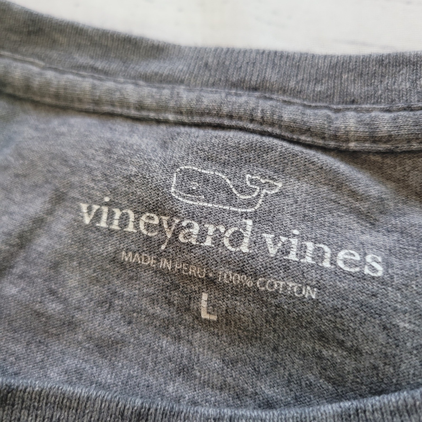Vineyard Vines Size L Grey Long Sleeve Pocket Tee Hockey Whale Large Back Image