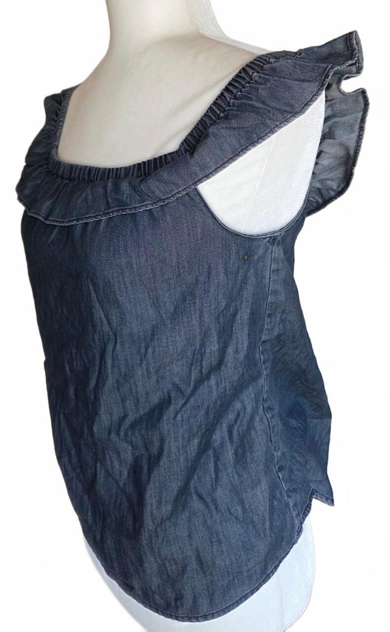 2000’s Denim & Supply Ralph Lauren Chambray Off-Shoulder Ruffle Top y2k Fairy