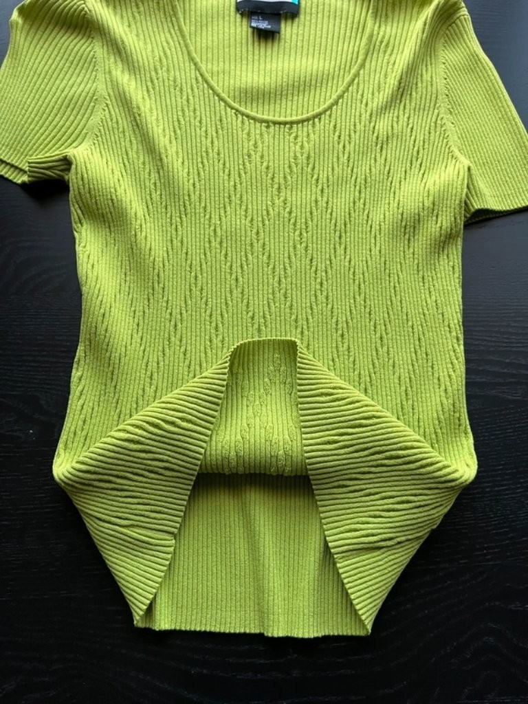 Requirements Size L Vibrant Lime Green Ribbed Knit Top, 65% Rayon / 35% Nylon