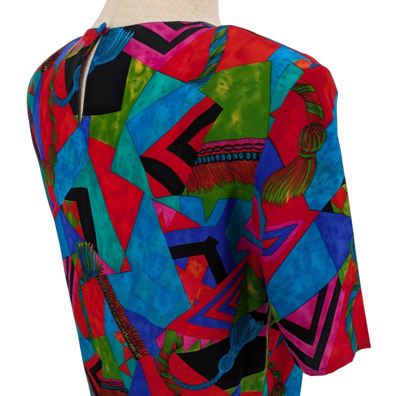 VTG 80s 90s Colorful Maximalist 100% Silk Top Womens S New Wave Memphis Retro