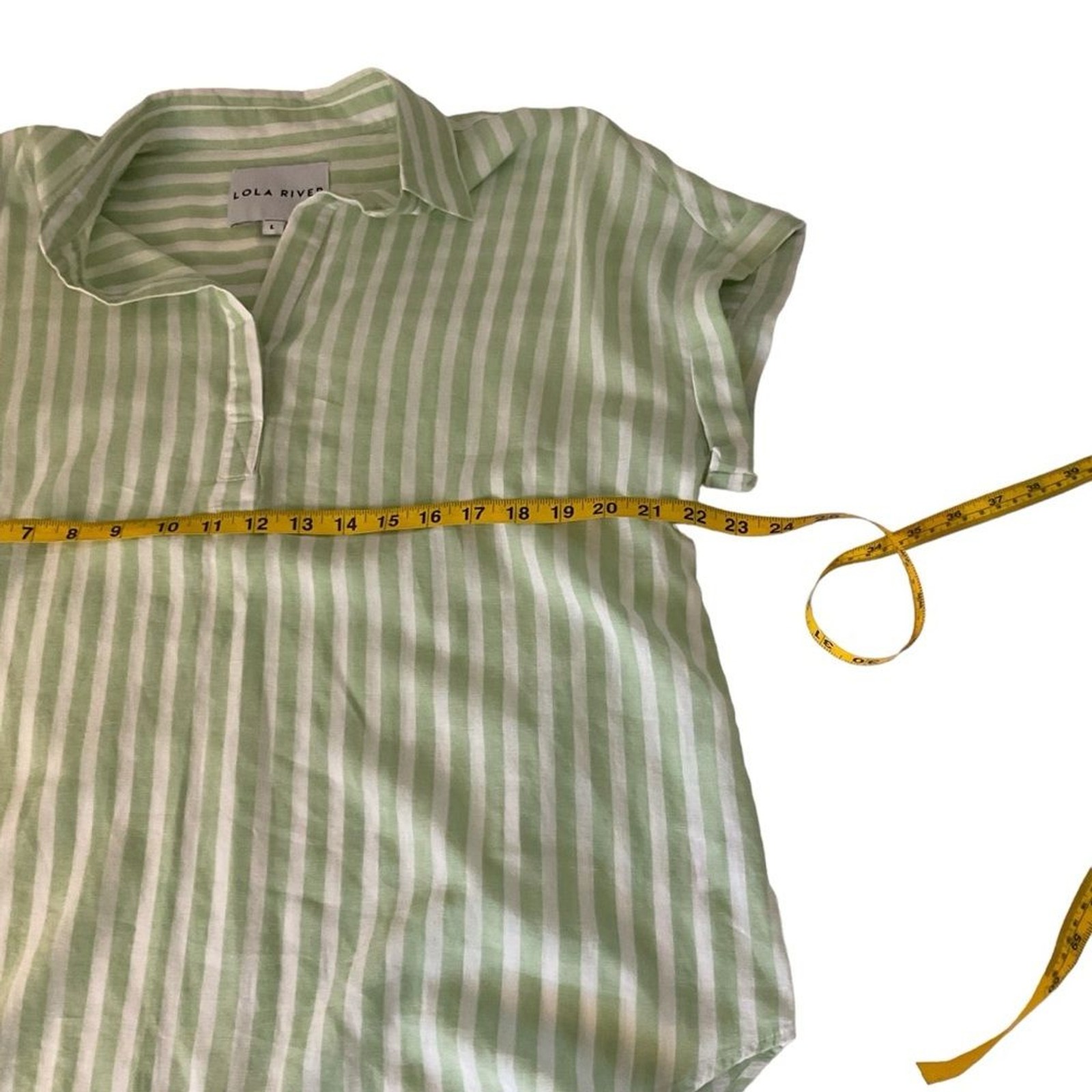 Lola River Green White Striped Collard Tunic Top Shirt Size L