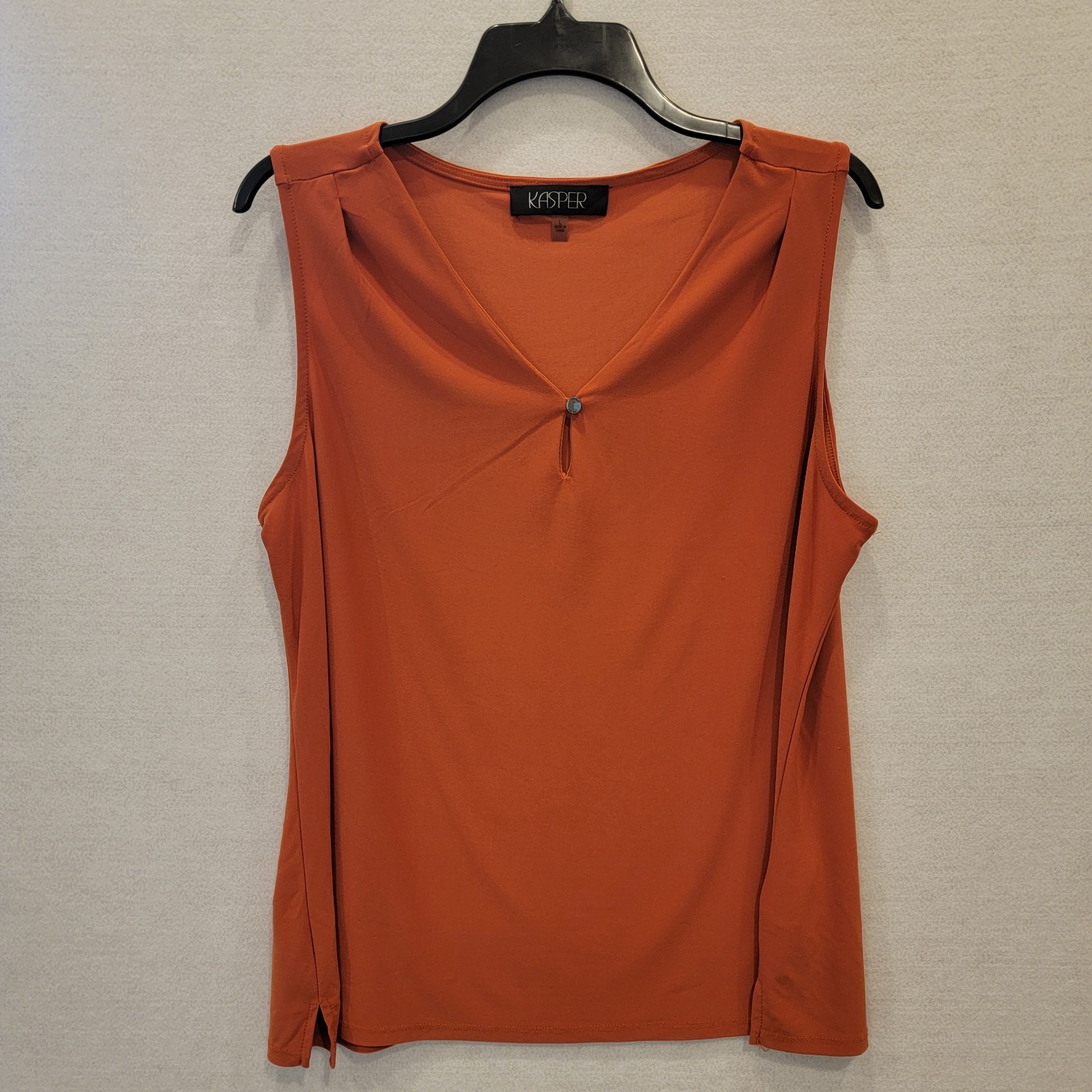 Kasper Womens Sleeveless Shell Top Size L Orange Keyhole Neck Stretch Blouse
