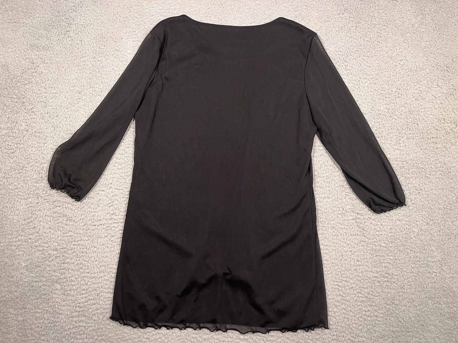Vint Dress Womens Blouse Tunic Long Sleeve Black Sheer Size 12 Lettuce Trim
