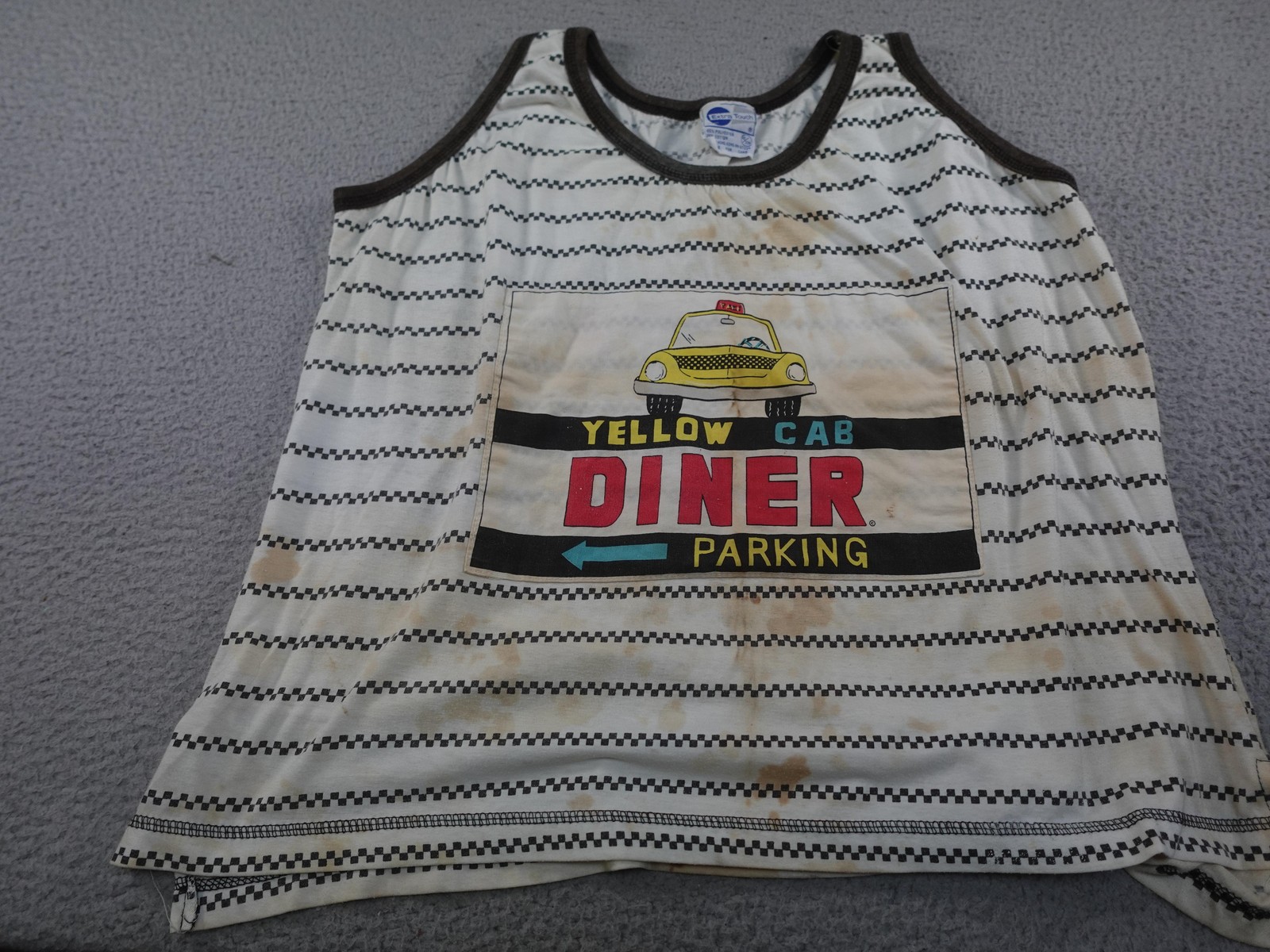 Vintage Yellow Cab Diner Tank Top Womens 2XL XXL White Parking 80s Retro