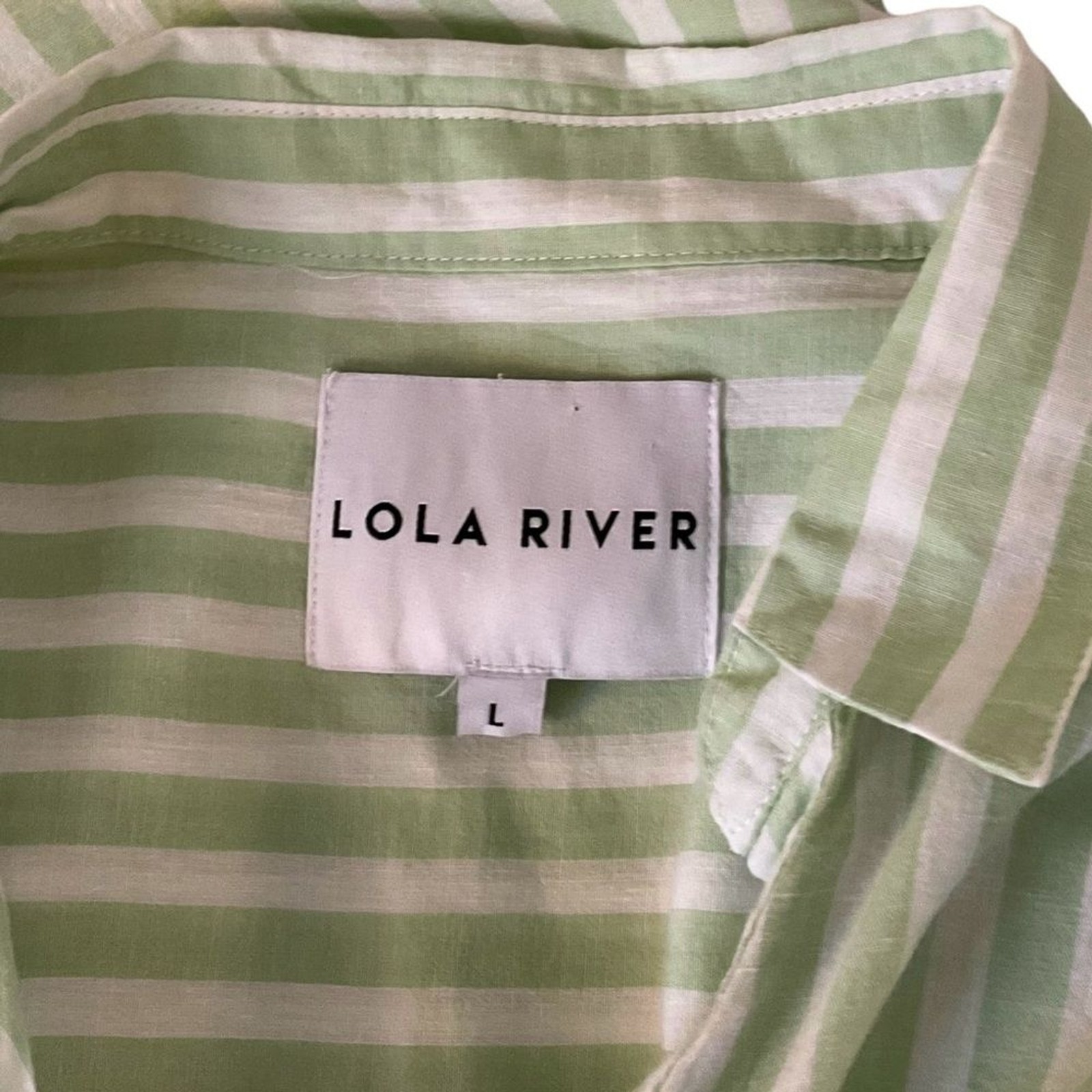 Lola River Green White Striped Collard Tunic Top Shirt Size L