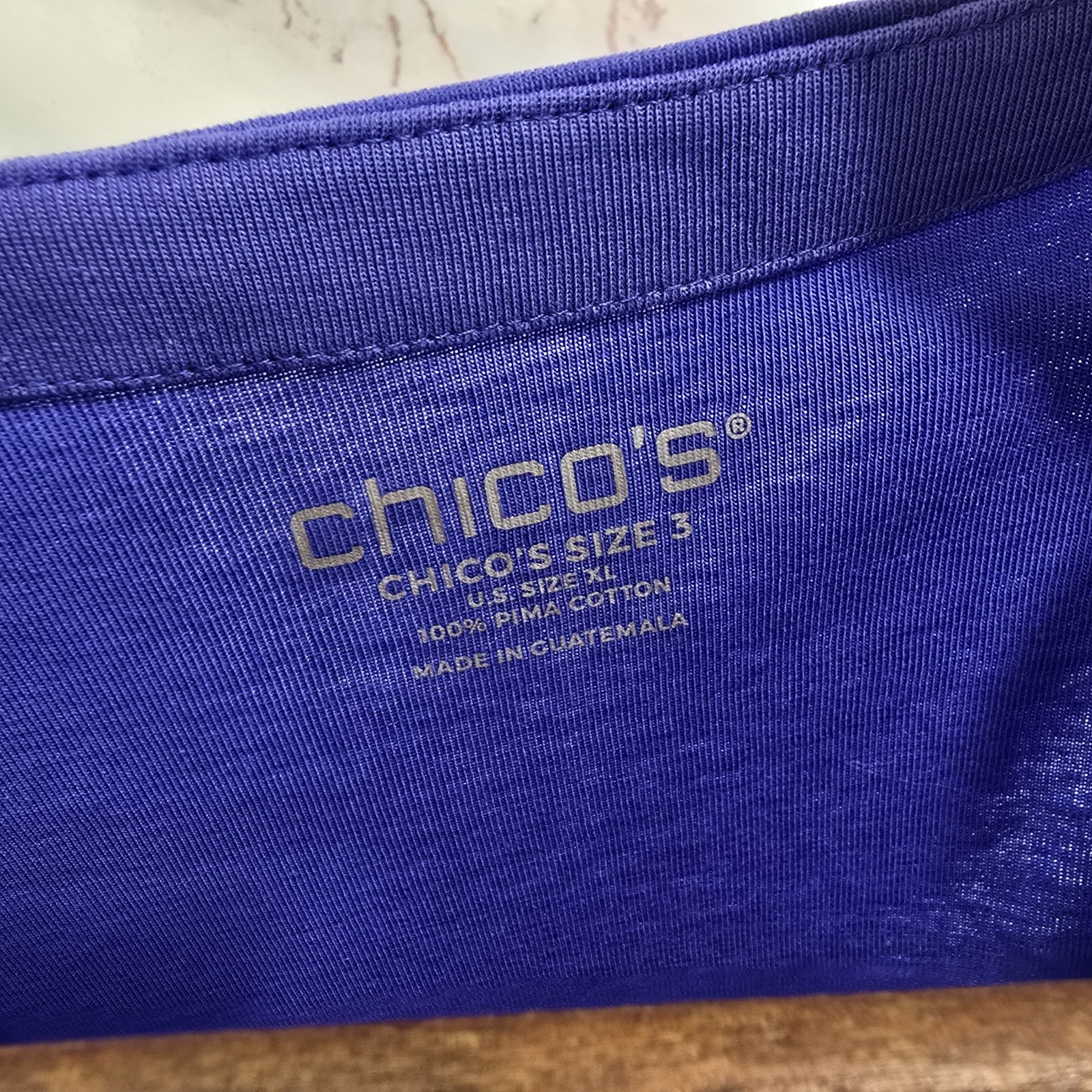 Chicos Tank Top Womens 3 XL Blue Pima Cotton Notch V Neck Indigo Periwinkle