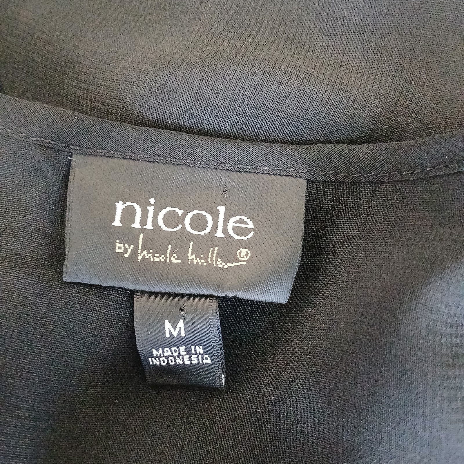 Nicole Miller Top Black Sheer V Neck Beaded Sz M Party Holiday office wear