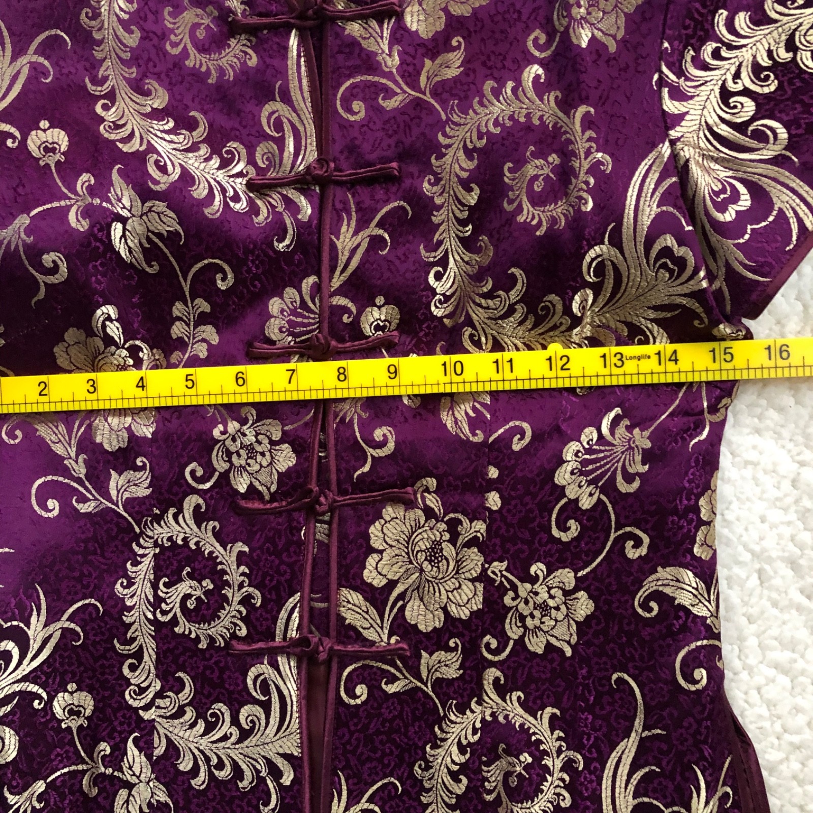 Asian Style Womens S Top Purple Paisley Floral Lined Silky Satiny Thin Shoulder