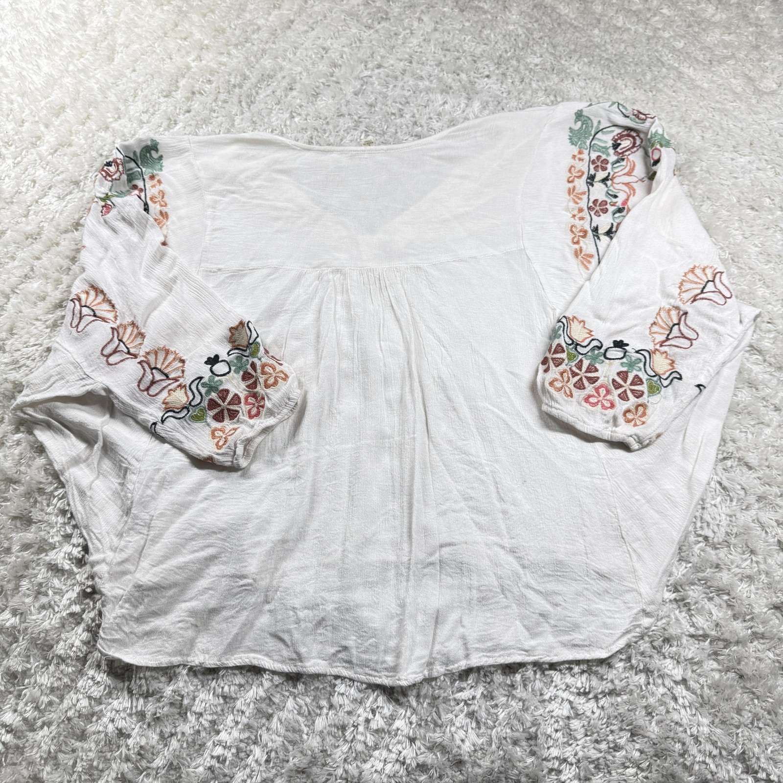 Promesa Tunic Womens L White Boho Peasant Cottagecore Blouse Top Romatic Gypsy