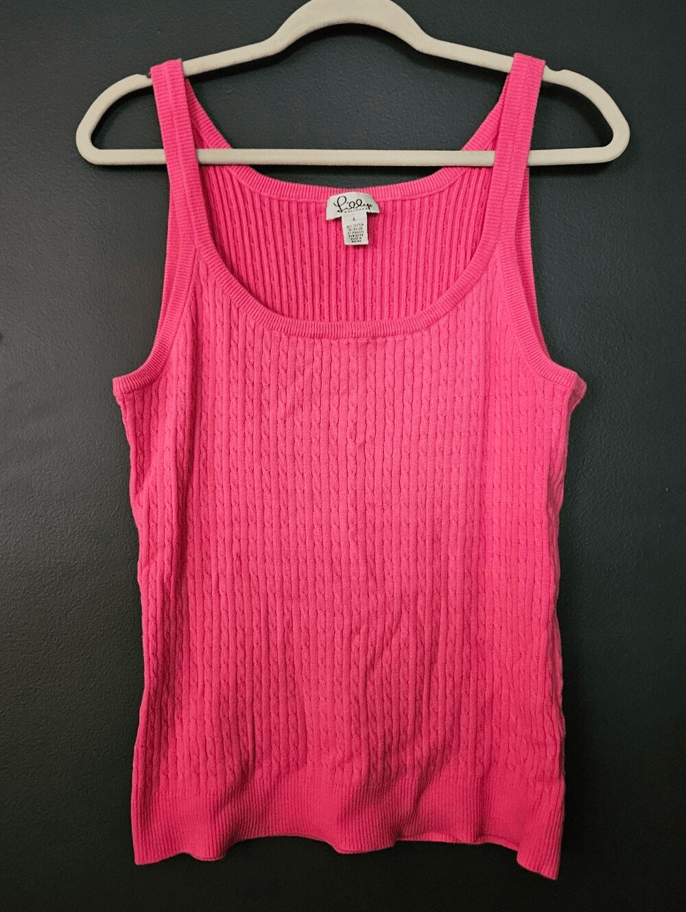Vintage Lilly Pulitzer Hot Pink Cable Knit Tank Top Size Large Y2K Preppy