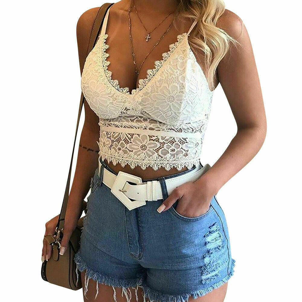 Women Ladies Sexy Crop Top Bra Vest Lace Bustier Bralette Camisole Tank US