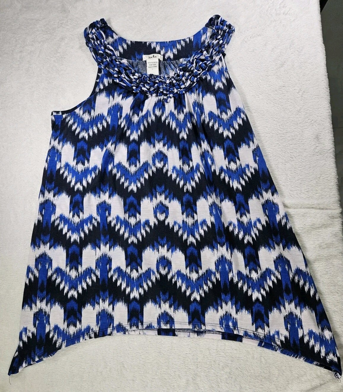Isela Womens Sleeveless Blouse Tunic Tank Pullover Top Blue White Sz L Aztec